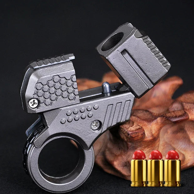 Mini Alloy Ring Pistol Model Shell Throwing Soft Bullet Toy Gun Golden Finger Blaster Decompression Toys for Boys Adults